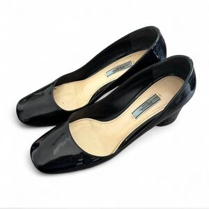 Prada Black Patent Leather Round-Toe Low Heel Pumps